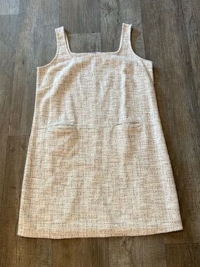 LOFT Cream Tweed Sleeveless Mini Dress with Pockets. Size: S